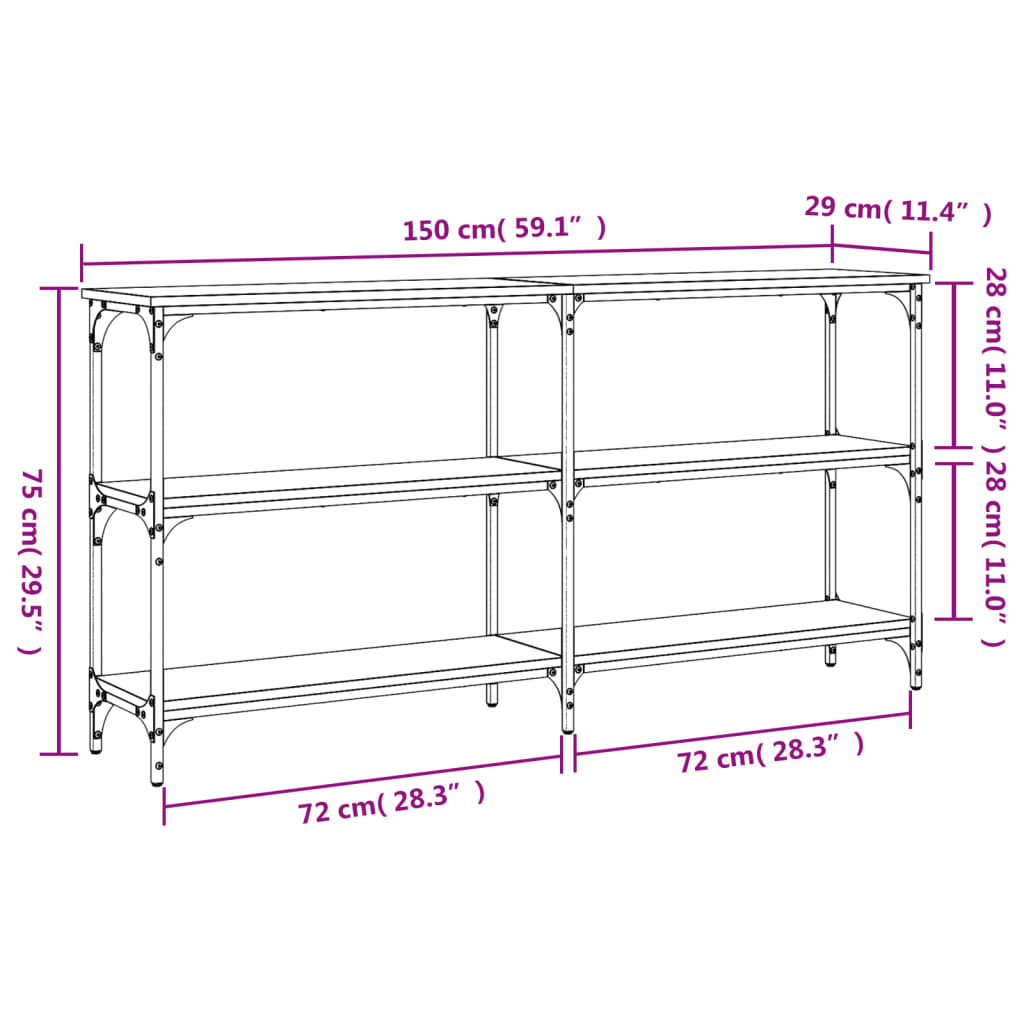 Wandtafel 200x29x75 cm bewerkt hout sonoma eikenkleurig