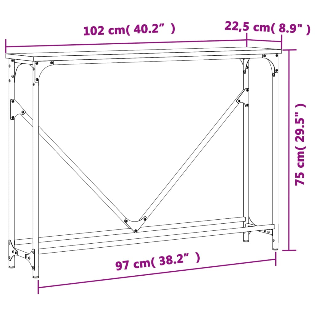 Table murale 102x22,5x75 cm en dérivé du bois, couleur chêne