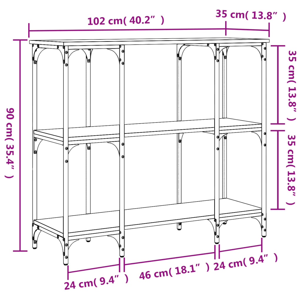 Wandtafel 102x35x90 cm bewerkt hout eikenkleurig