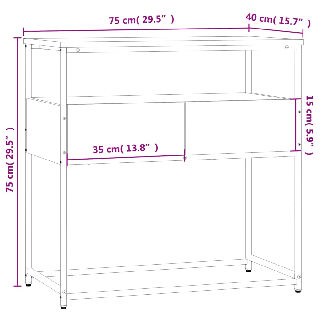 Table murale 100x40x75 cm en dérivé du bois, couleur chêne