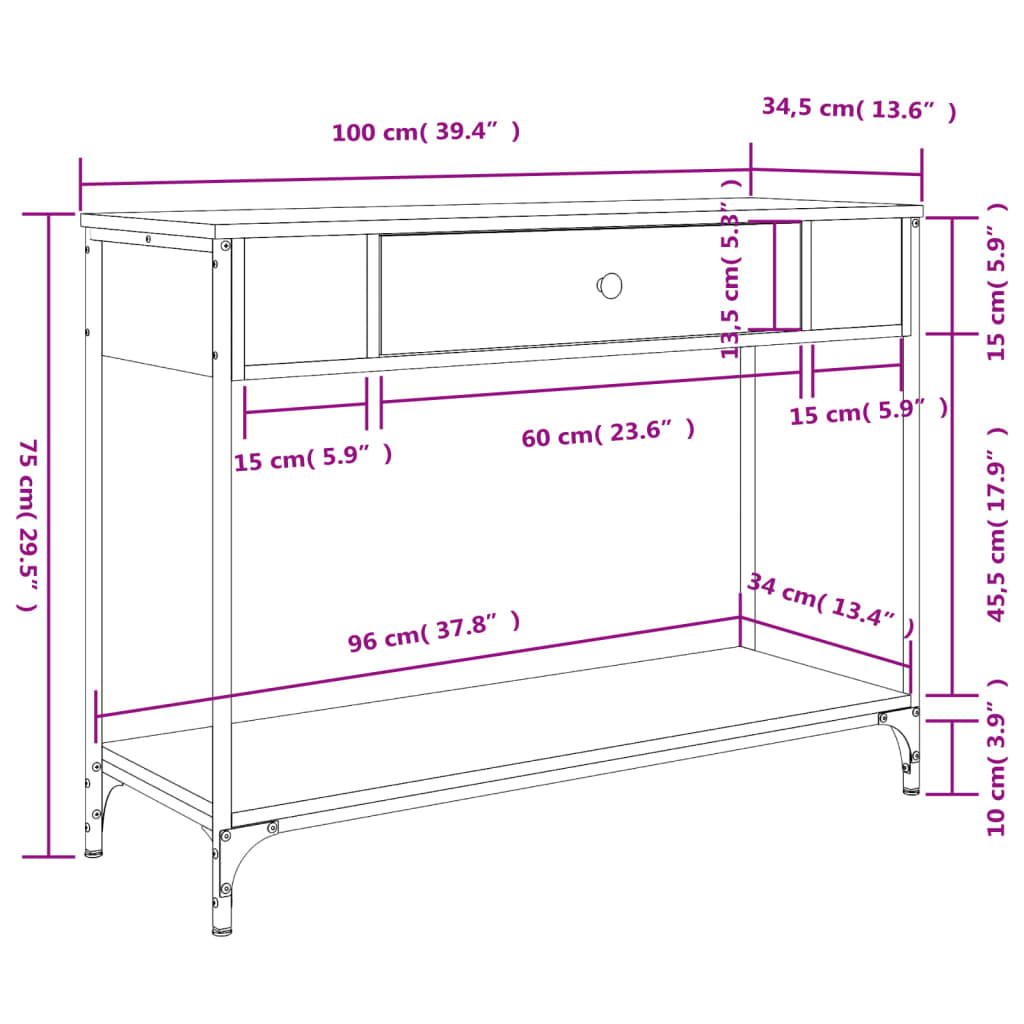 Wandtafel 75x34,5x75 cm bewerkt hout zwart