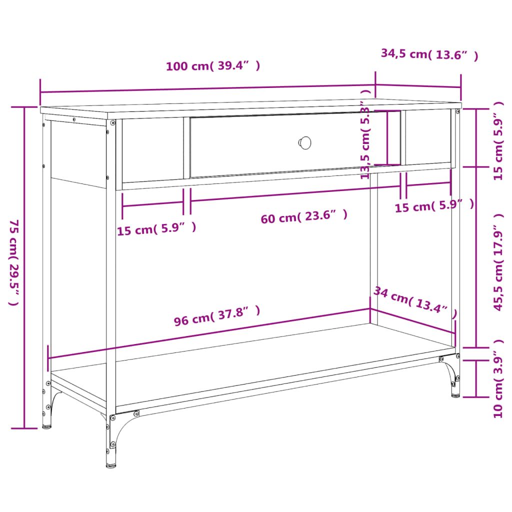 Wandtafel 75x34,5x75 cm bewerkt hout eikenkleurig