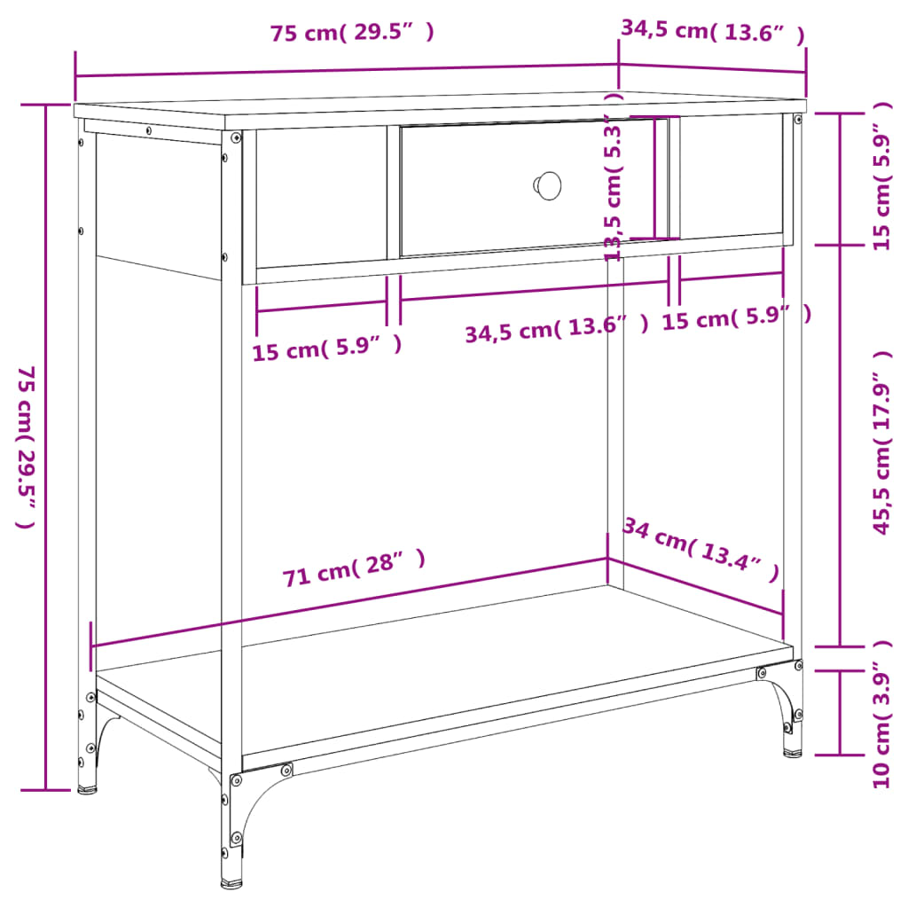 Wandtafel 75x34,5x75 cm bewerkt hout eikenkleurig