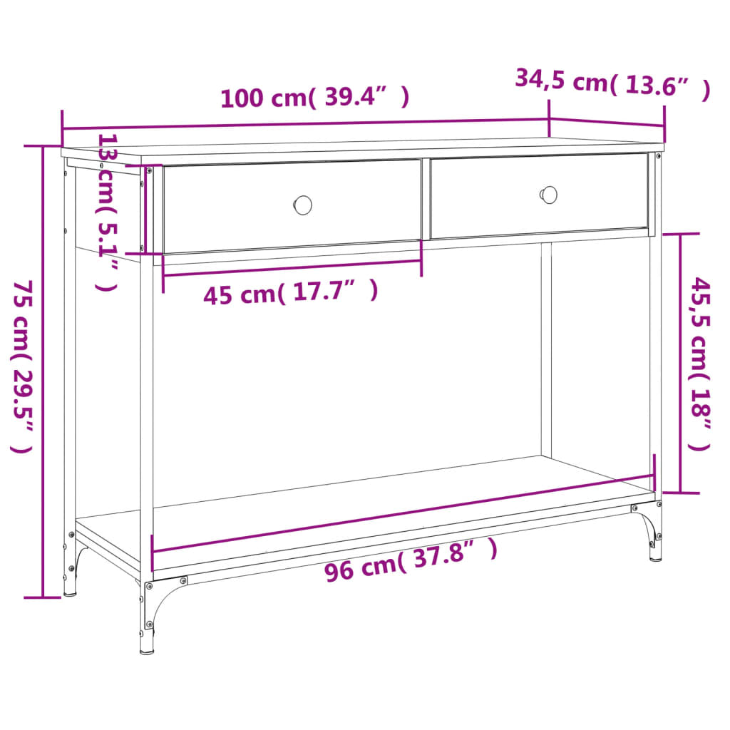 Wandtafel 75x34,5x75 cm bewerkt hout