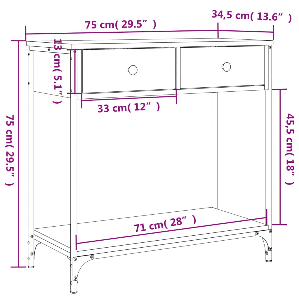 Wandtafel 100x34,5x75 cm bewerkt hout