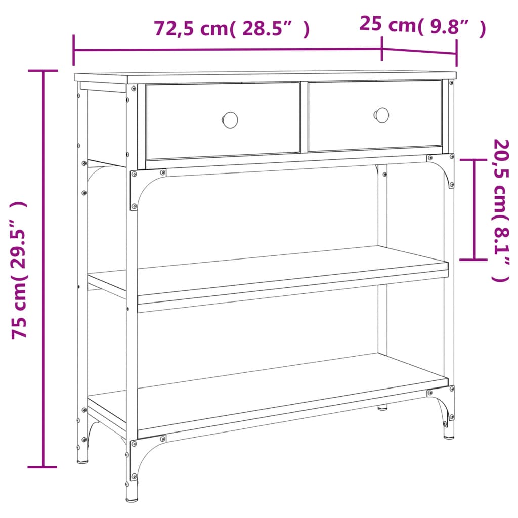 Table murale 100x25x75 cm en dérivé du bois, couleur chêne