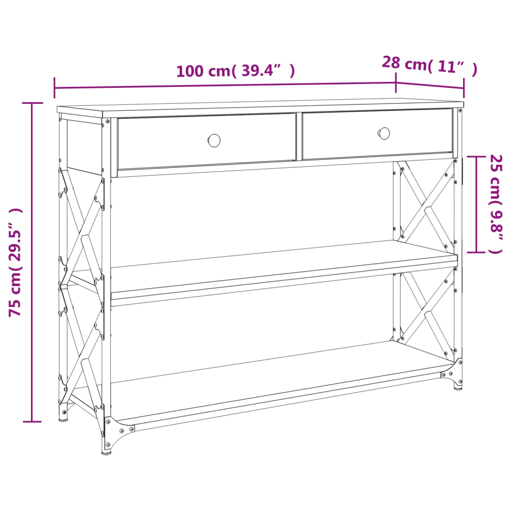 Wandtafel 100x28x75 cm bewerkt hout