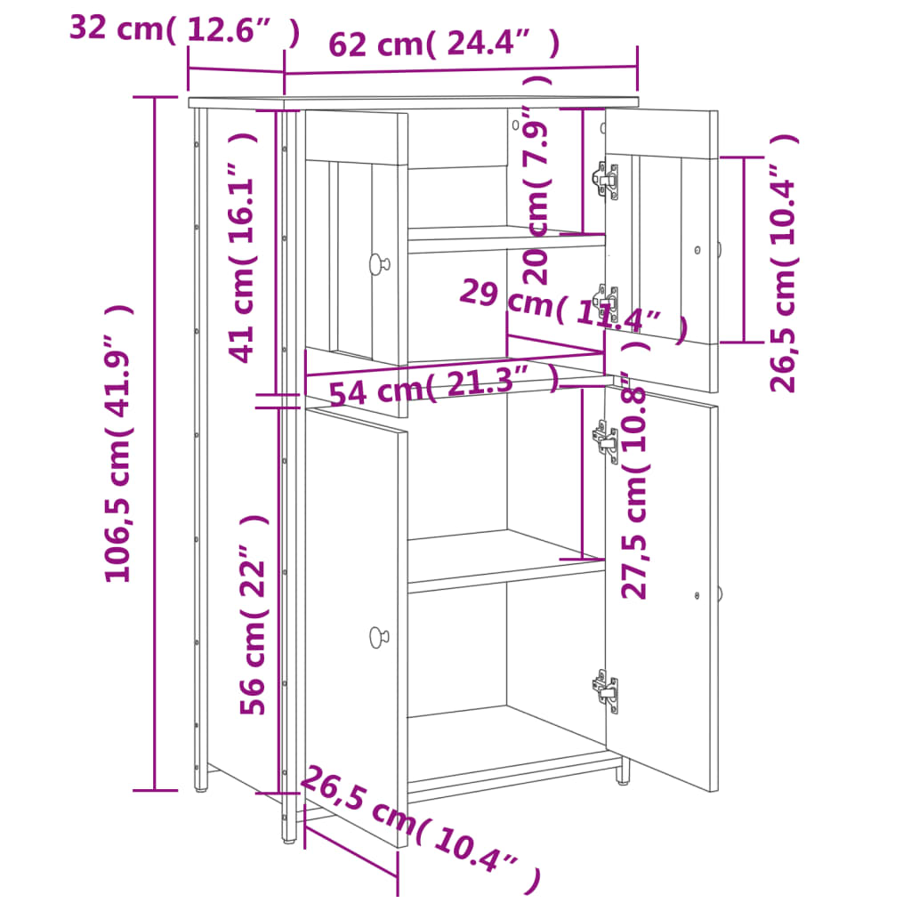 Hoge kast 62x32x106,5 cm bewerkt hout