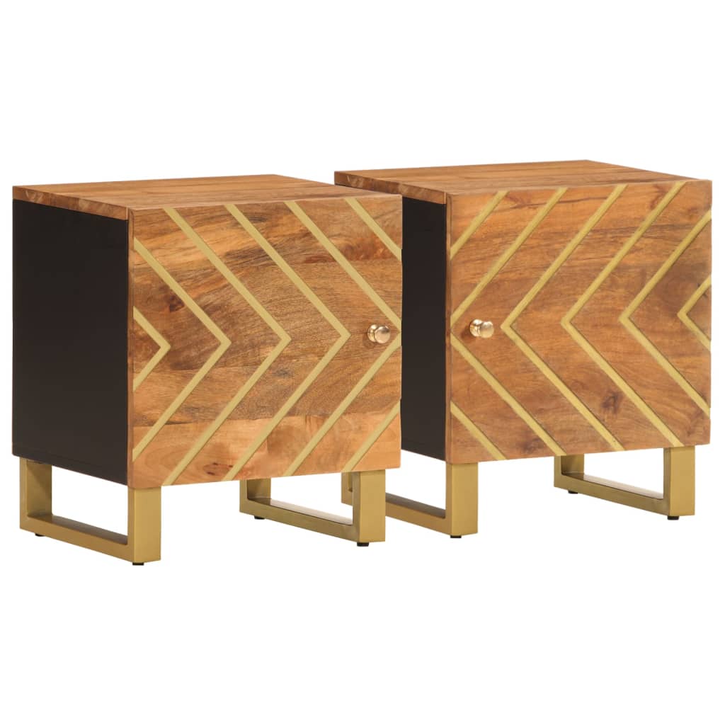 Tables de chevet 2 pcs en manguier massif marron et noir