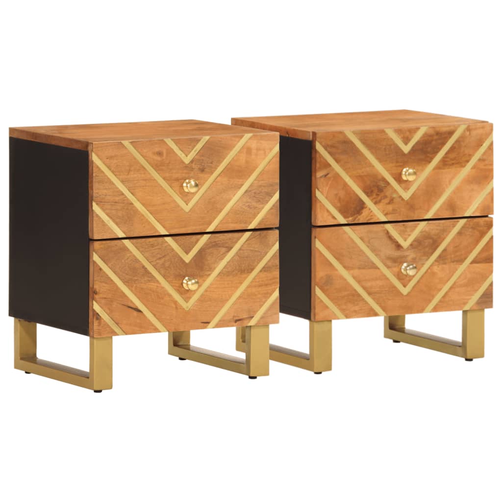 Tables de chevet 2 pcs en manguier massif marron et noir