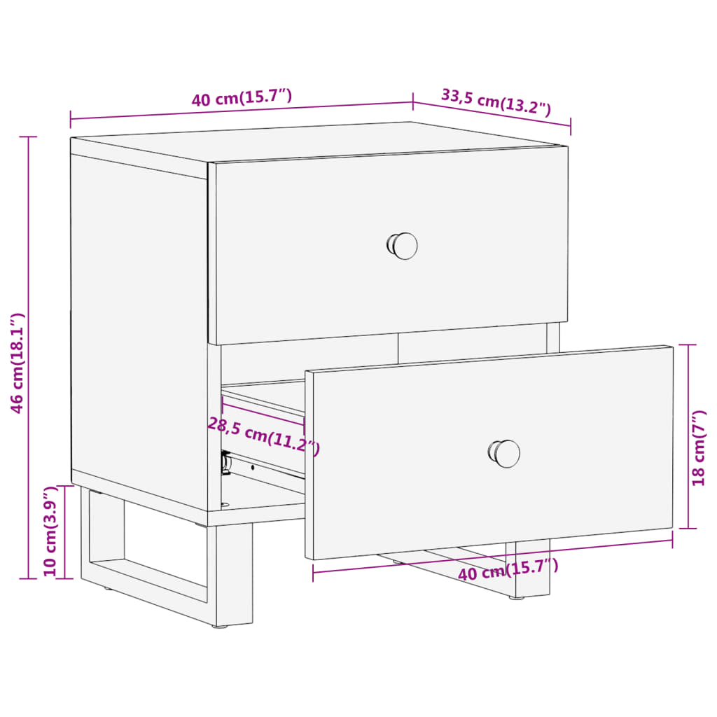 Tables de chevet 2 pcs en manguier massif marron et noir