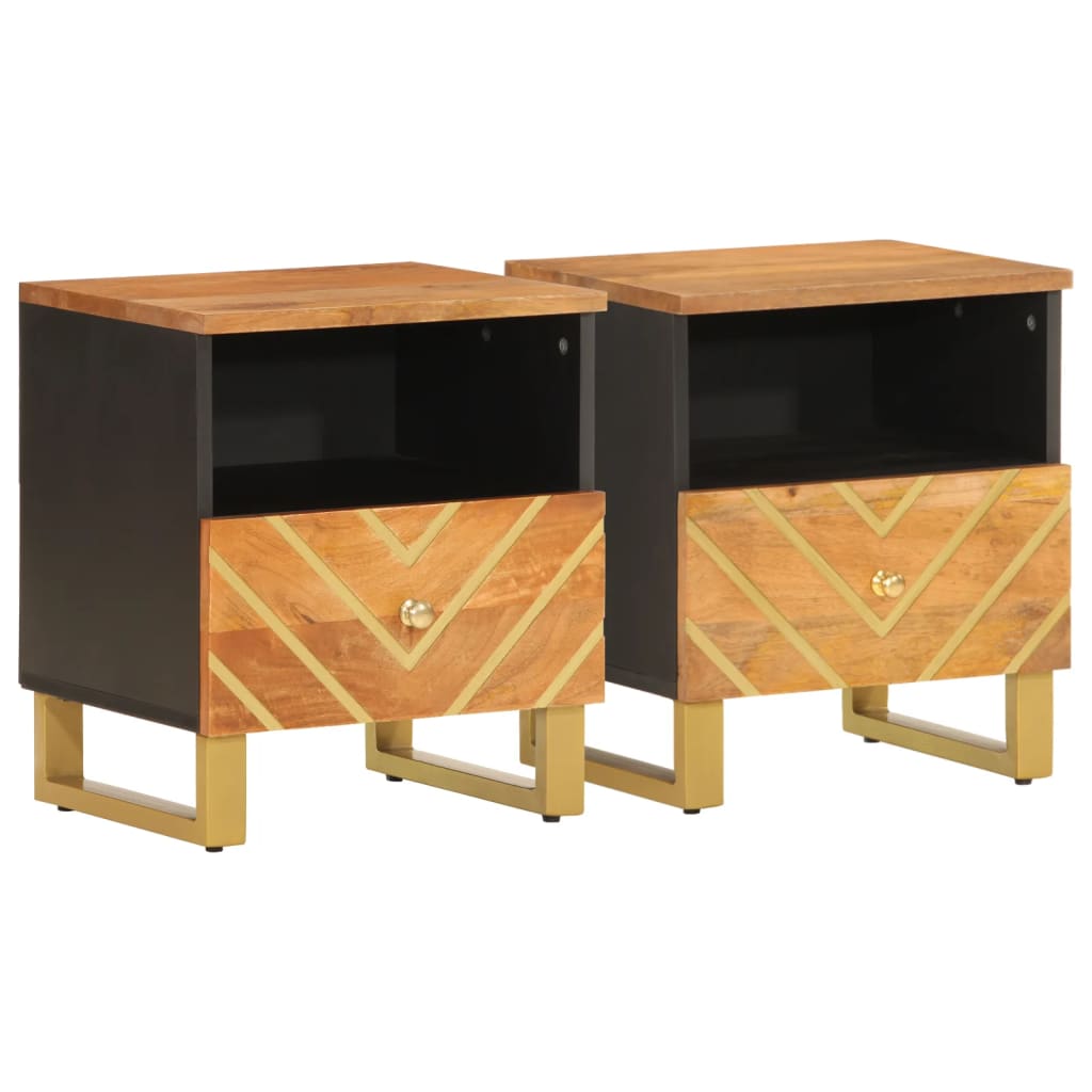 Tables de chevet 2 pcs en manguier massif marron et noir