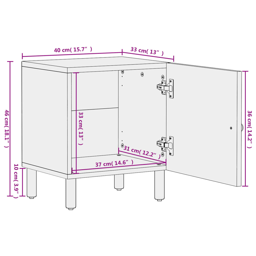 Tables de chevet 2 pcs 40x33x46 cm en bois de manguier massif