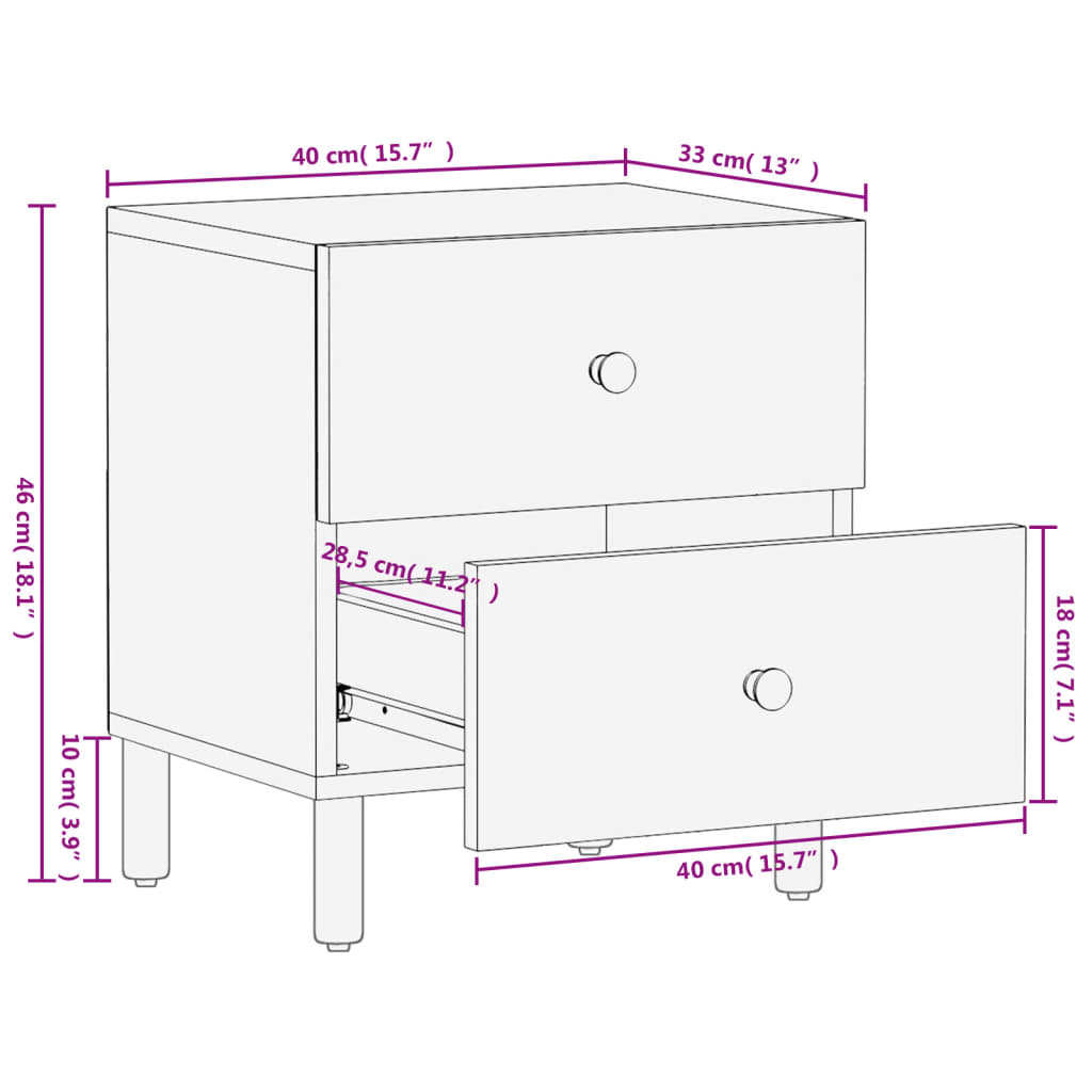 Tables de chevet 2 pcs 40x33x46 cm en bois de manguier massif