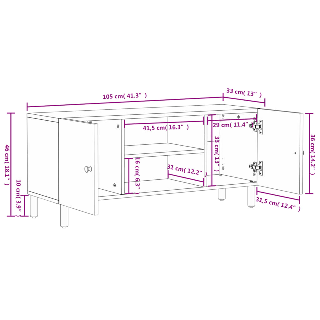 Tv-meubel 105x33x46 cm massief mangohout