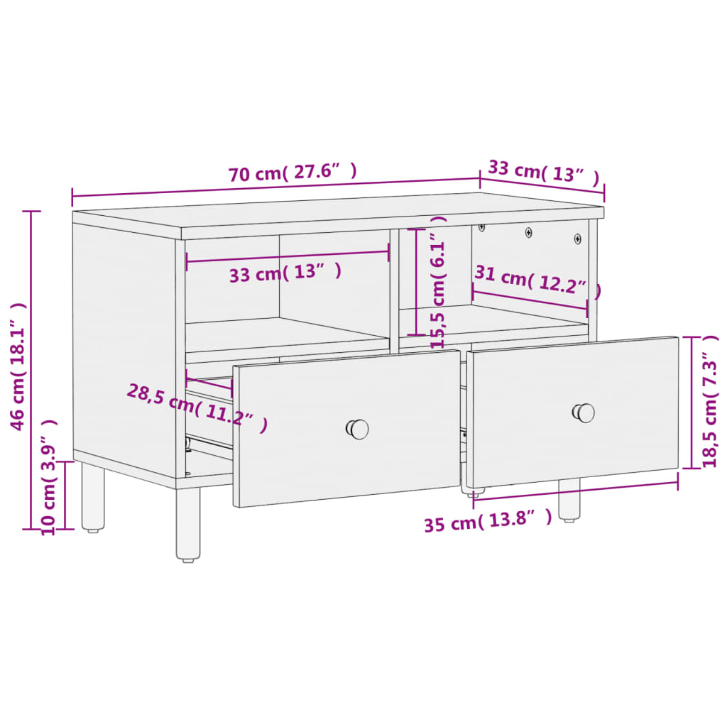 Meuble TV 70x33x46 cm en bois de manguier massif