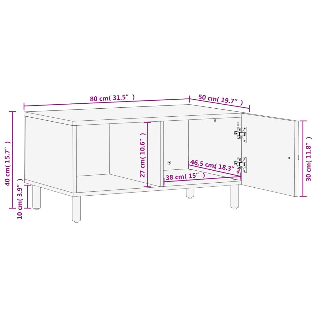 Salontafel 80x50x40 cm massief mangohout