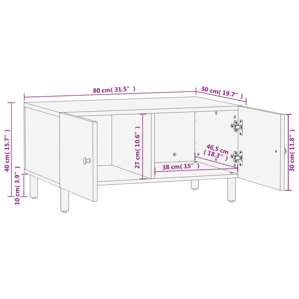 Table basse 80x50x40 cm en manguier massif