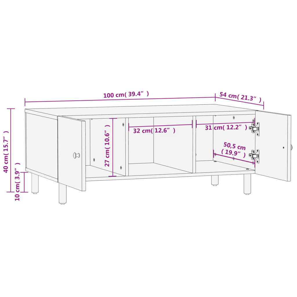 Salontafel 100x54x40 cm massief mangohout