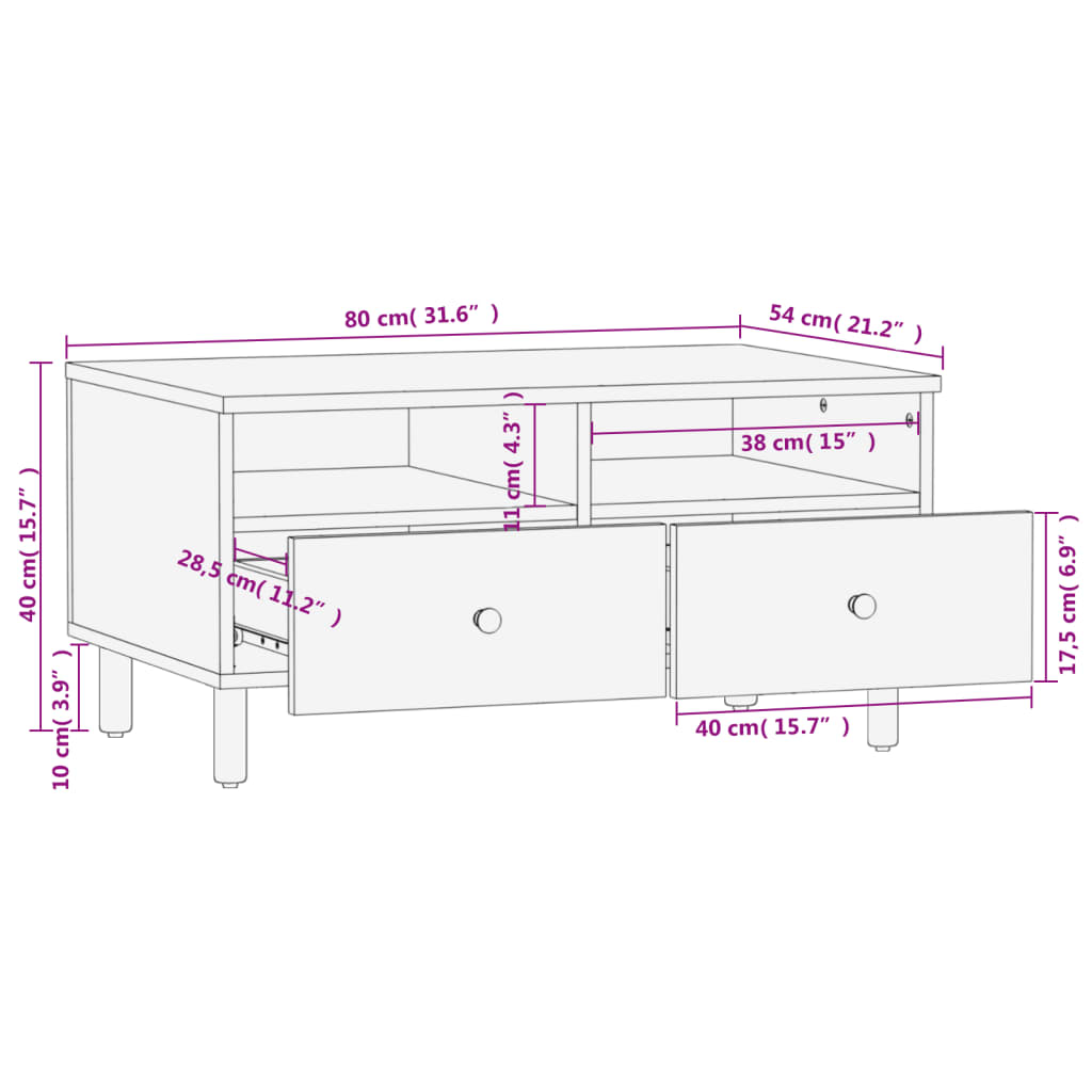 Table basse 80x54x40 cm en manguier massif