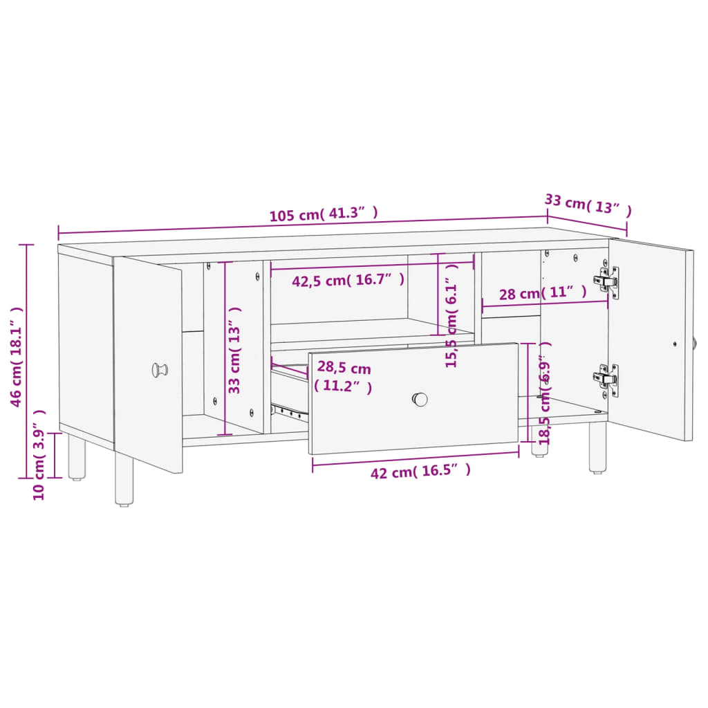 Meuble TV 105x33x46cm bois de manguier massif