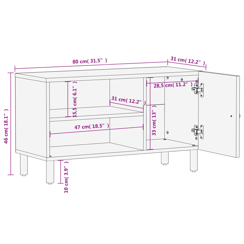 Meuble TV 80x33x46 cm en bois d'acacia massif