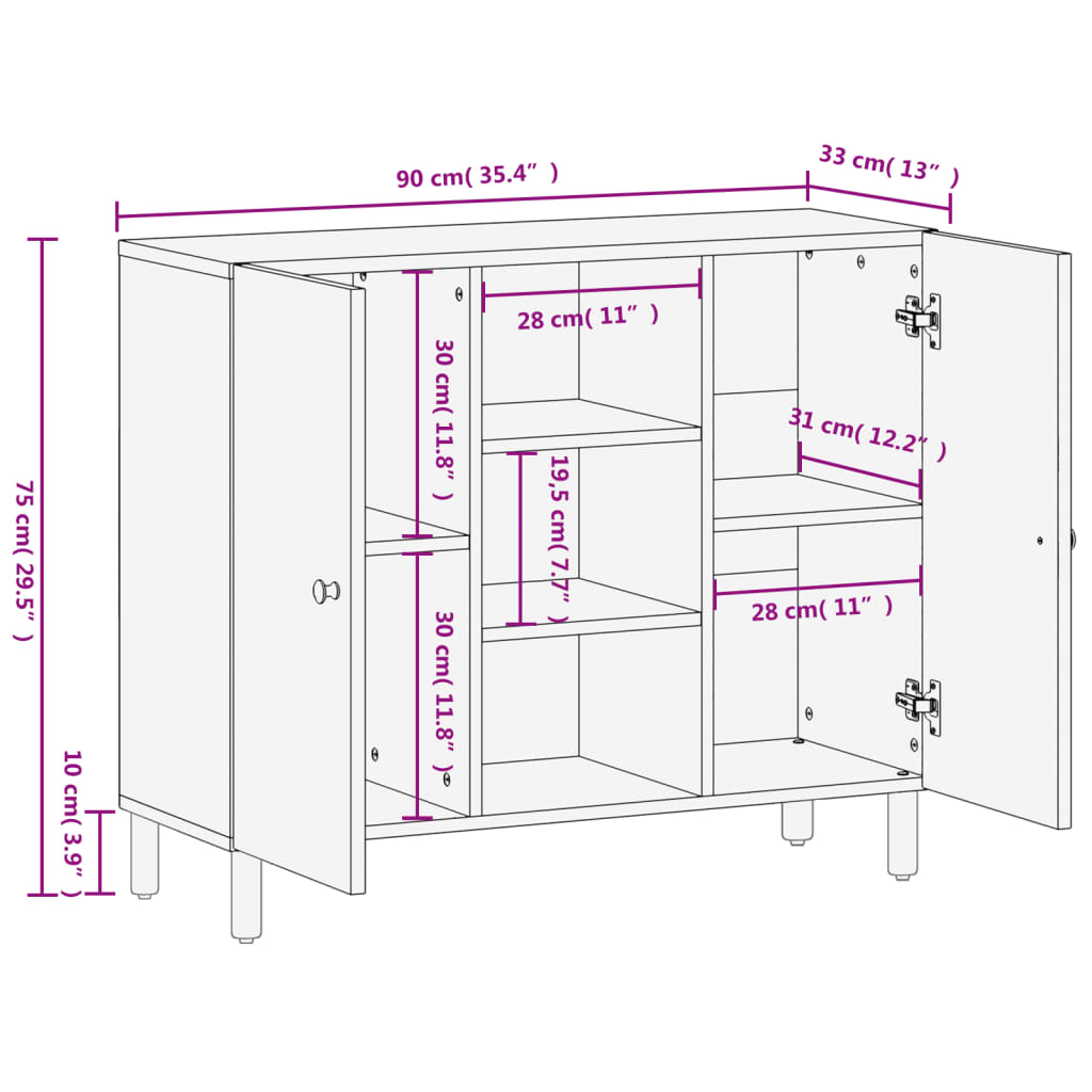 Bijzetkast 90x33x75 cm massief acaciahout