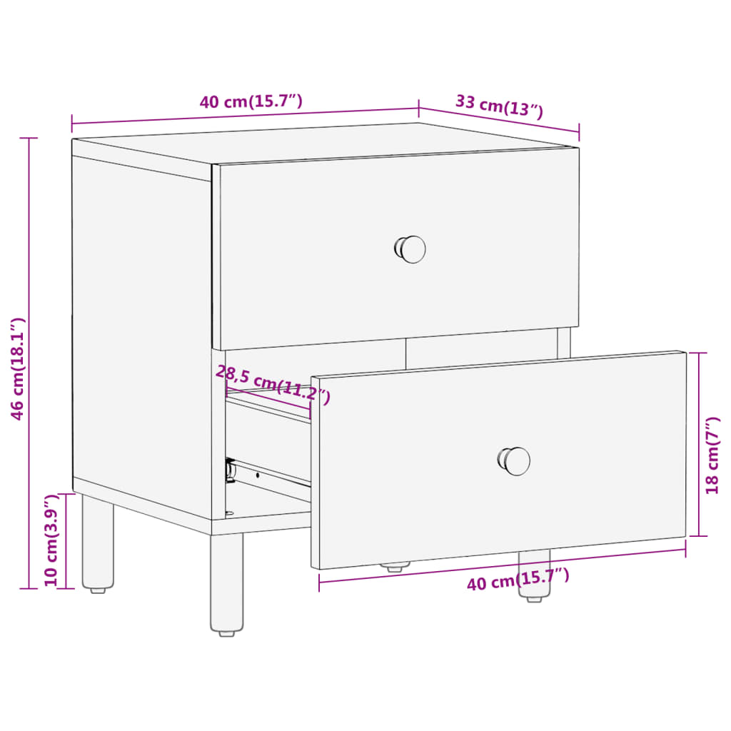 Tables de chevet 2 pcs 40x33x46 cm en bois de manguier massif