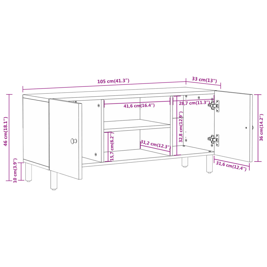 Meuble TV 105x33x46 cm en bois de manguier massif