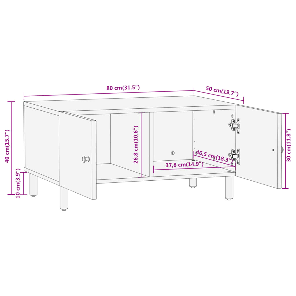 Table basse 80x50x40 cm en manguier massif