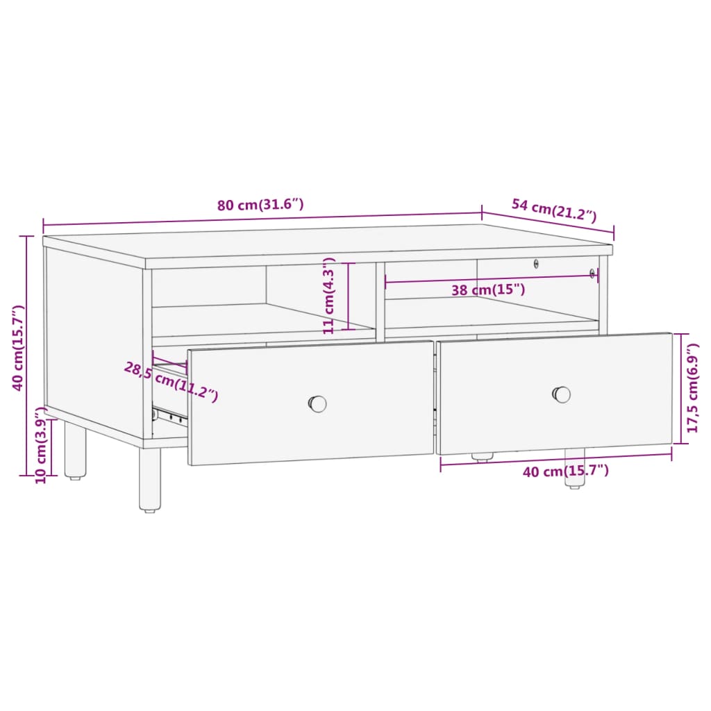 Table basse 80x54x40 cm en manguier massif