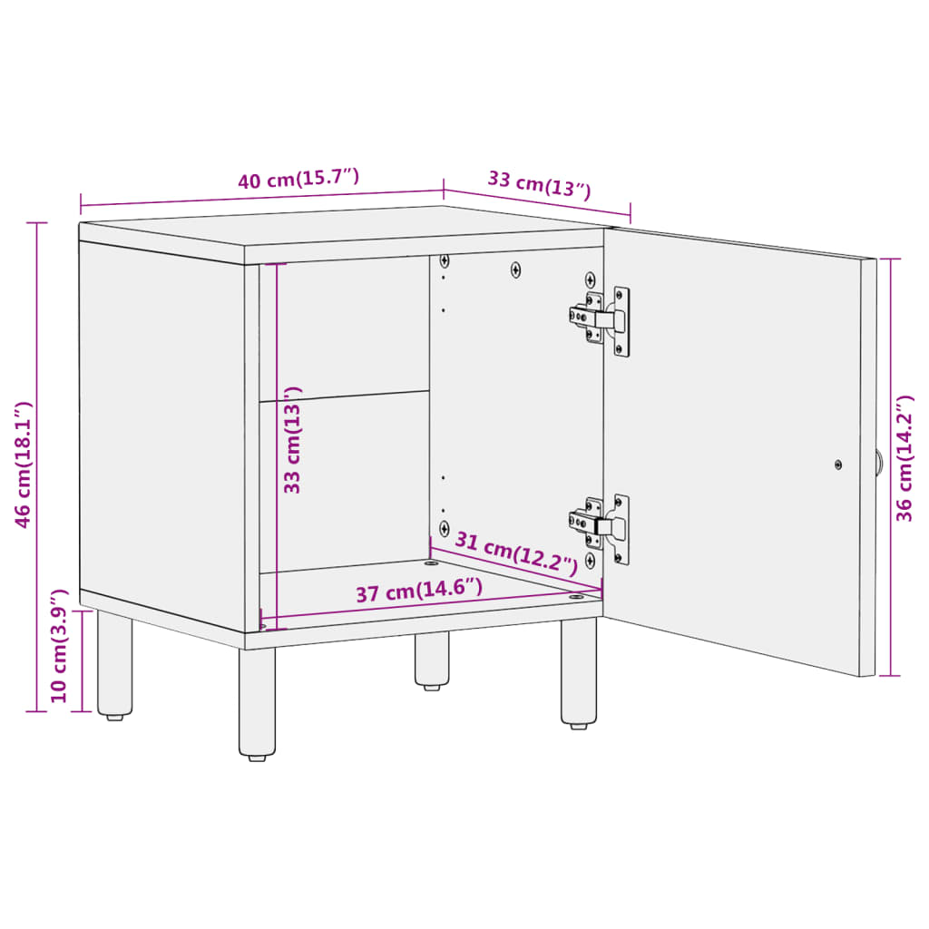 Tables de chevet 2 pcs 40x33x46 cm en bois de manguier massif