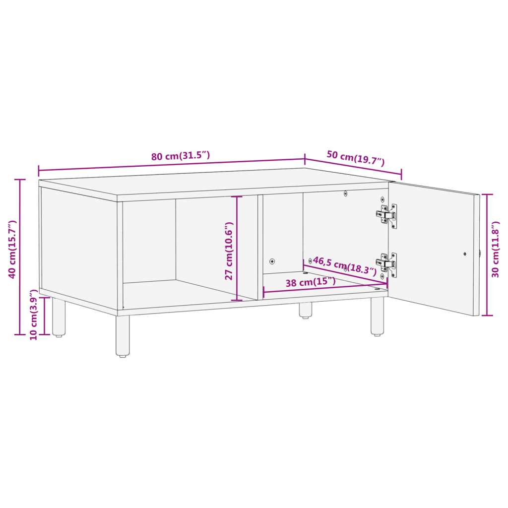 Table basse 80x50x40 cm en manguier massif