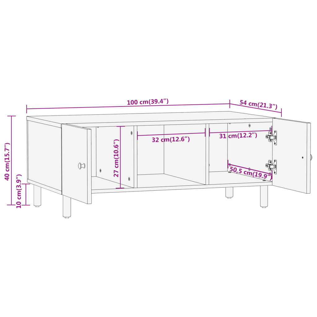 Table basse 100x54x40 cm en manguier massif