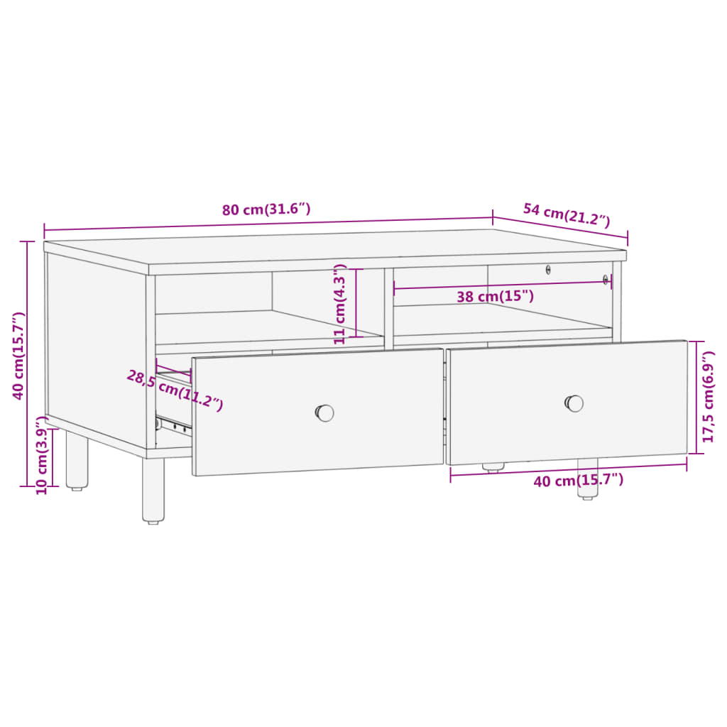 Table basse 80x54x40 cm en manguier massif