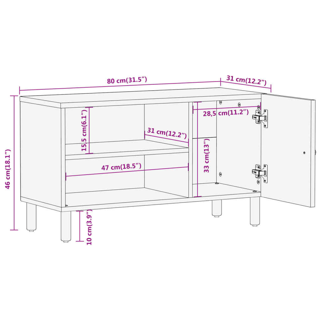 Meuble TV 80x33x46 cm en bois d'acacia massif