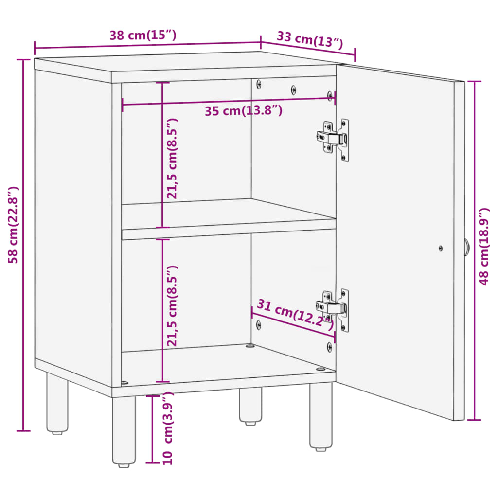 Meuble de salle de bain 38x33x58 cm en bois d'acacia massif