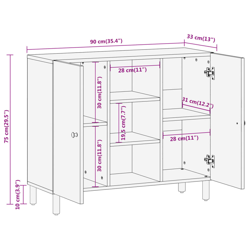 Bijzetkast 90x33x75 cm massief acaciahout