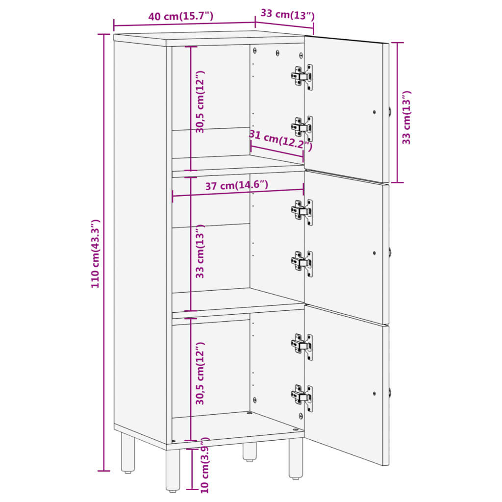 Meuble haut 40x33x110 cm en manguier massif