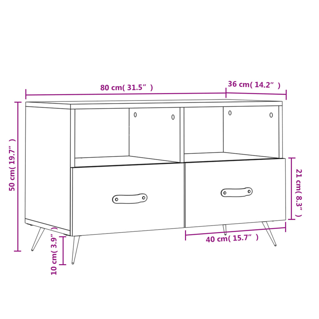 Meuble TV 80x36x50 cm ouvré en bois couleur chêne