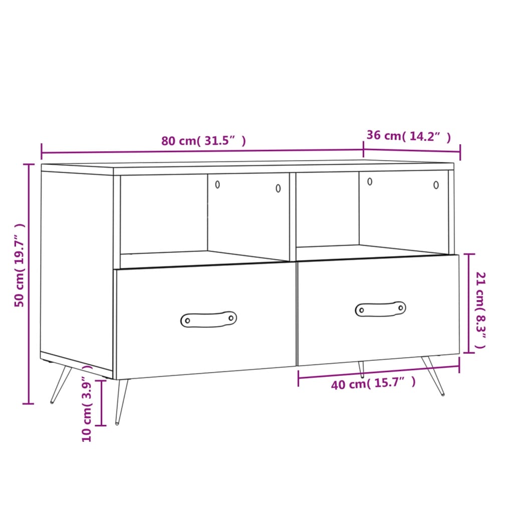 Tv-meubel 80x36x50 cm bewerkt hout eikenkleurig