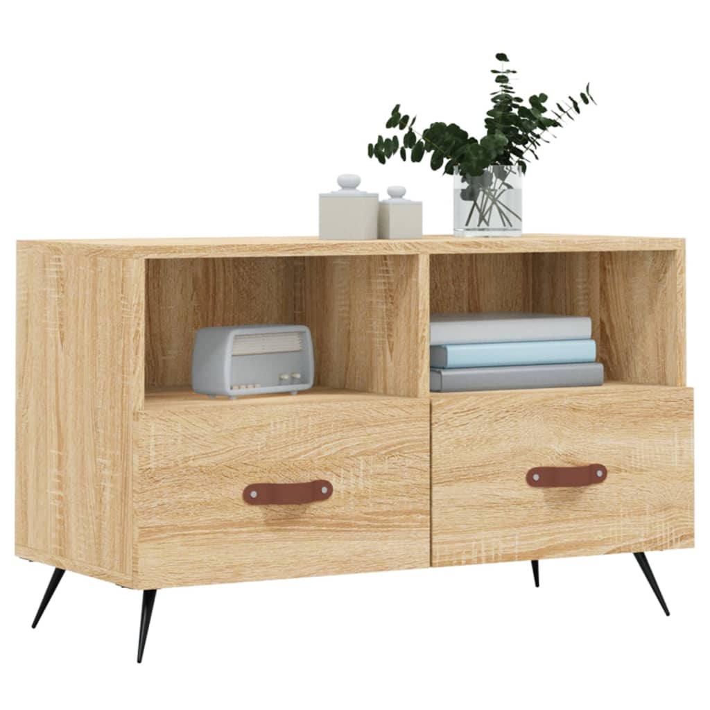 Meuble TV 80x36x50 cm ouvré en bois couleur chêne