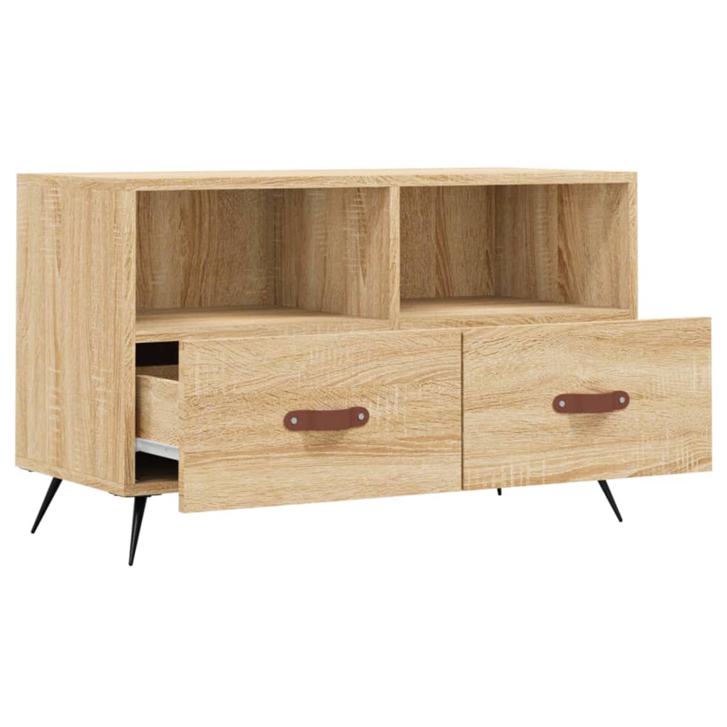 Meuble TV 80x36x50 cm ouvré en bois couleur chêne