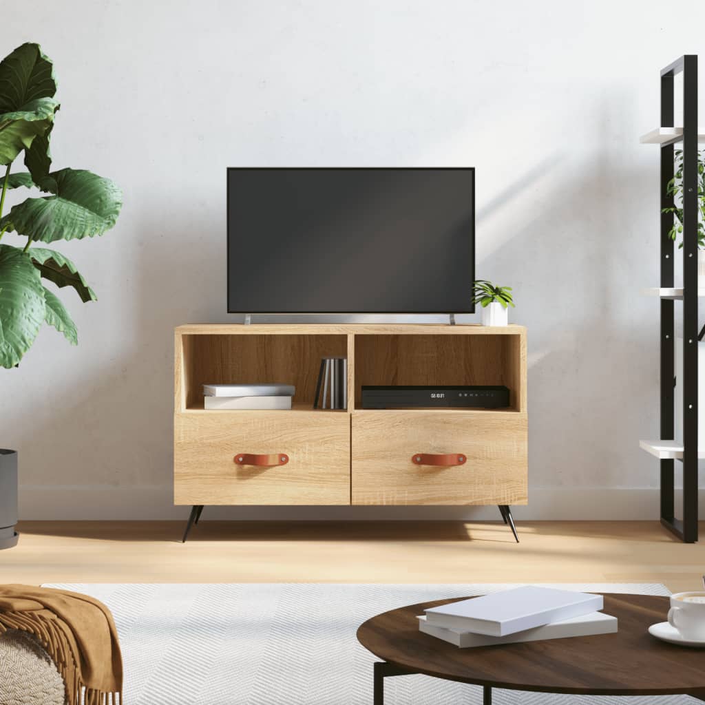 Meuble TV 80x36x50 cm ouvré en bois couleur chêne