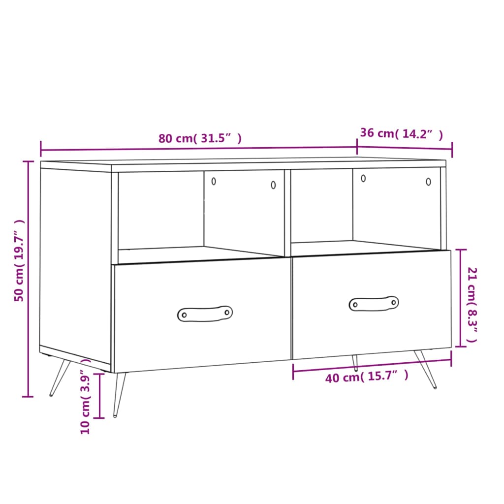 Tv-meubel 80x36x50 cm bewerkt hout eikenkleurig