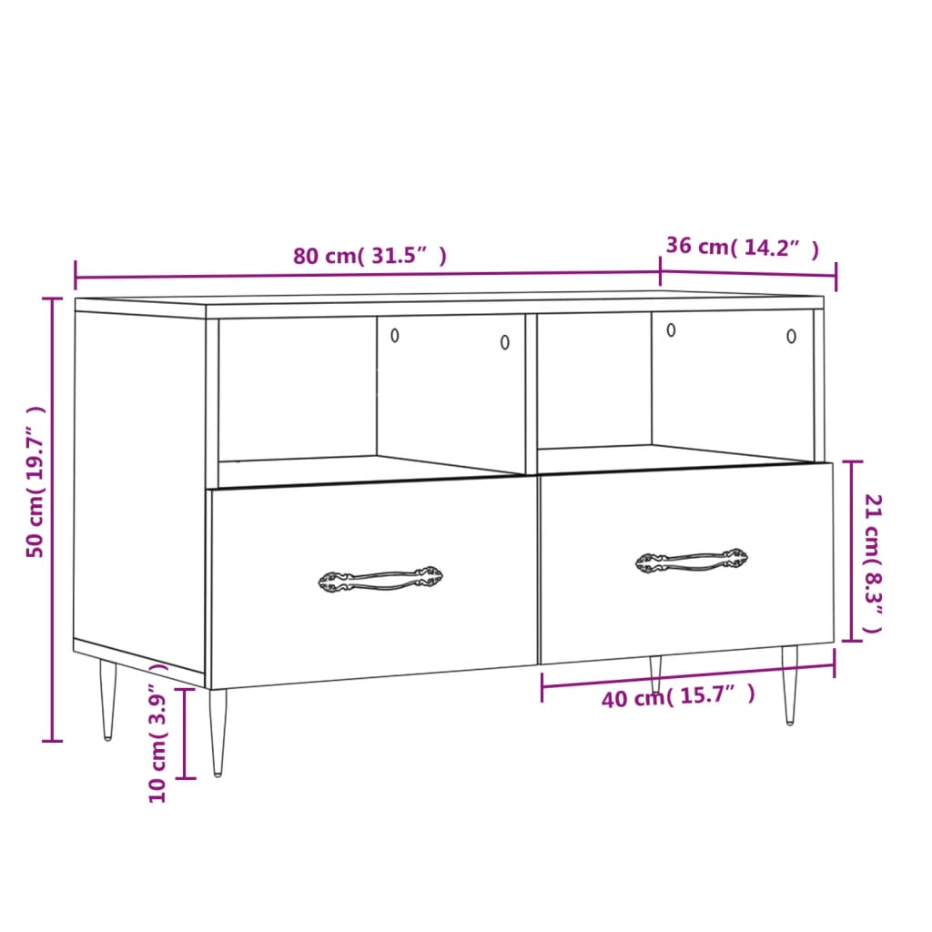 Meuble TV 80x36x50 cm ouvré en bois couleur chêne