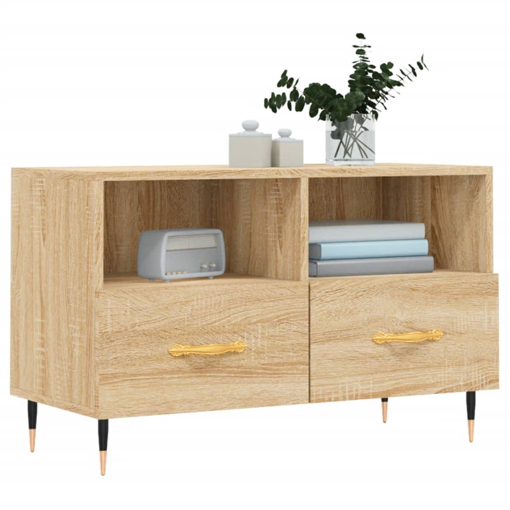 Meuble TV 80x36x50 cm ouvré en bois couleur chêne