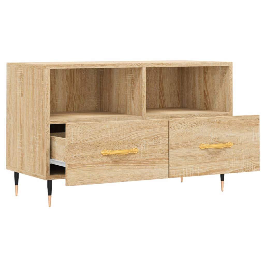 Meuble TV 80x36x50 cm ouvré en bois couleur chêne