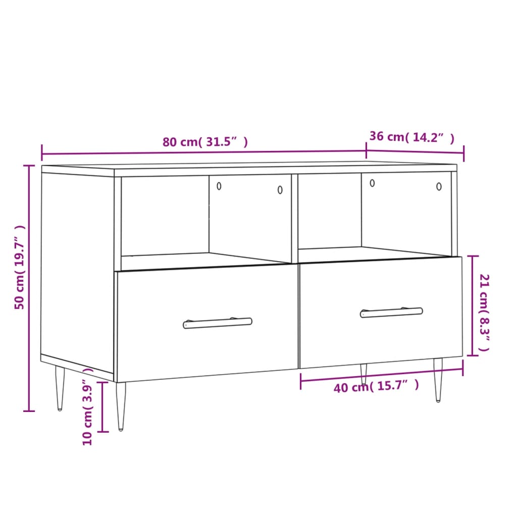 Meuble TV 80x36x50 cm ouvré en bois couleur chêne