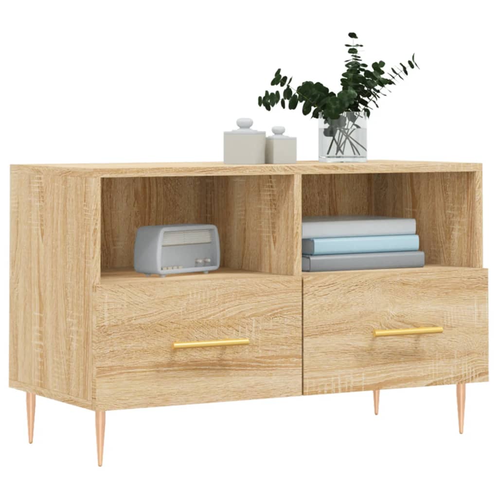 Meuble TV 80x36x50 cm ouvré en bois couleur chêne